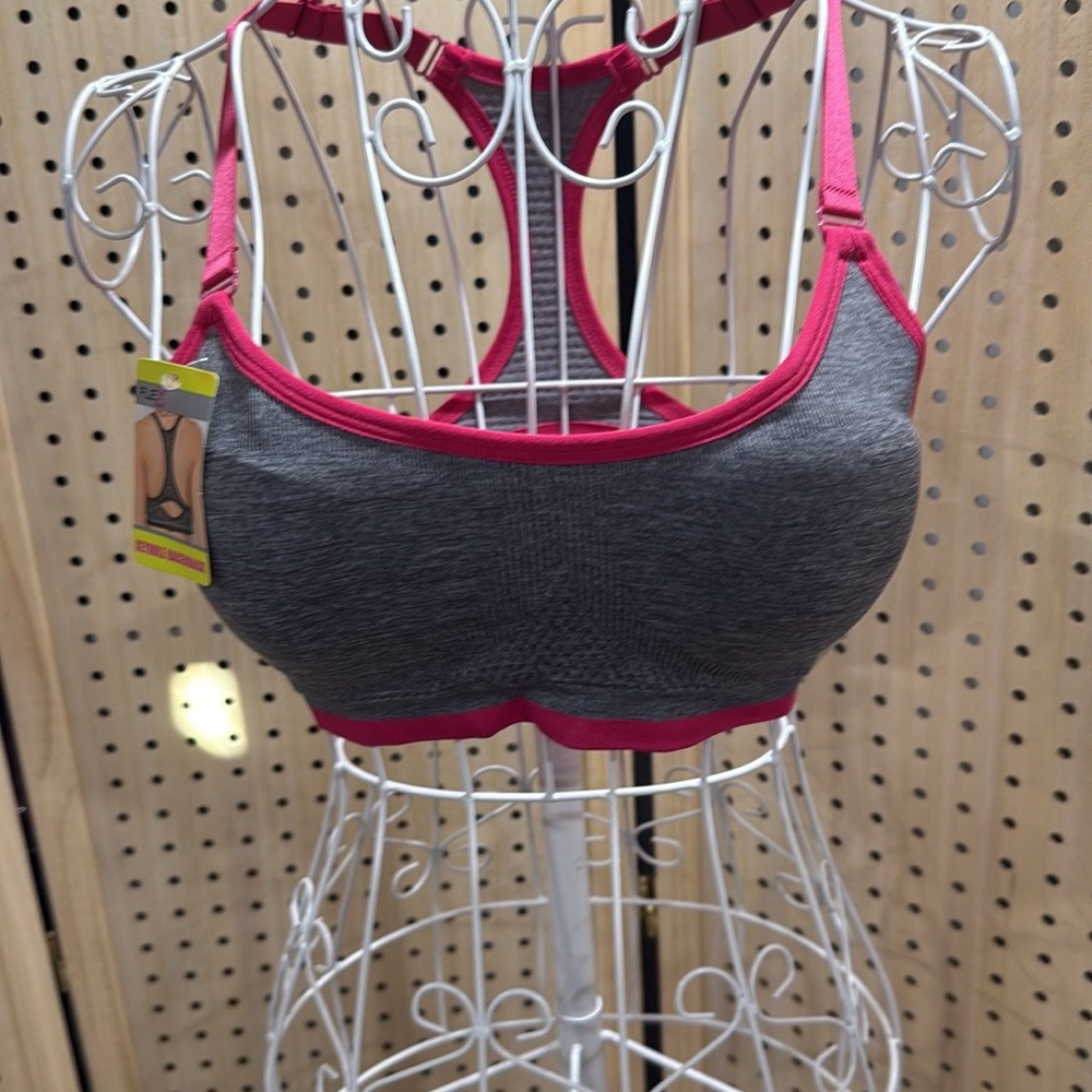 Flex Keyhold Pushup Gray and Pink Sports Bra-NWT